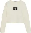 Calvin Klein MONOGRAM BADGE RIB L Kadın Krem T-Shirt
