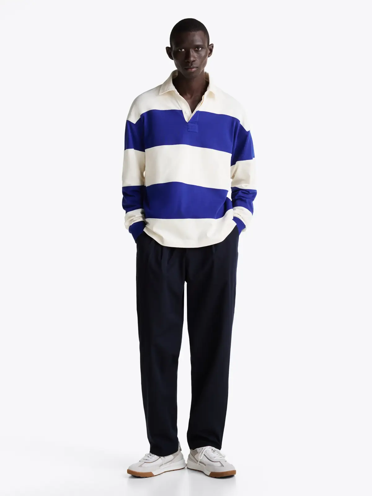 Tommy Hilfiger BLOCKING RUGBY SHIRT Erkek Mavi Polo Sweatshirt