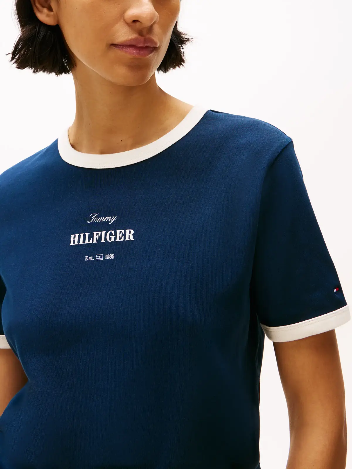 Tommy Hilfiger REG MONOTYPE STRIPE, C1G Lacivert Kadın T-Shirt & Polo