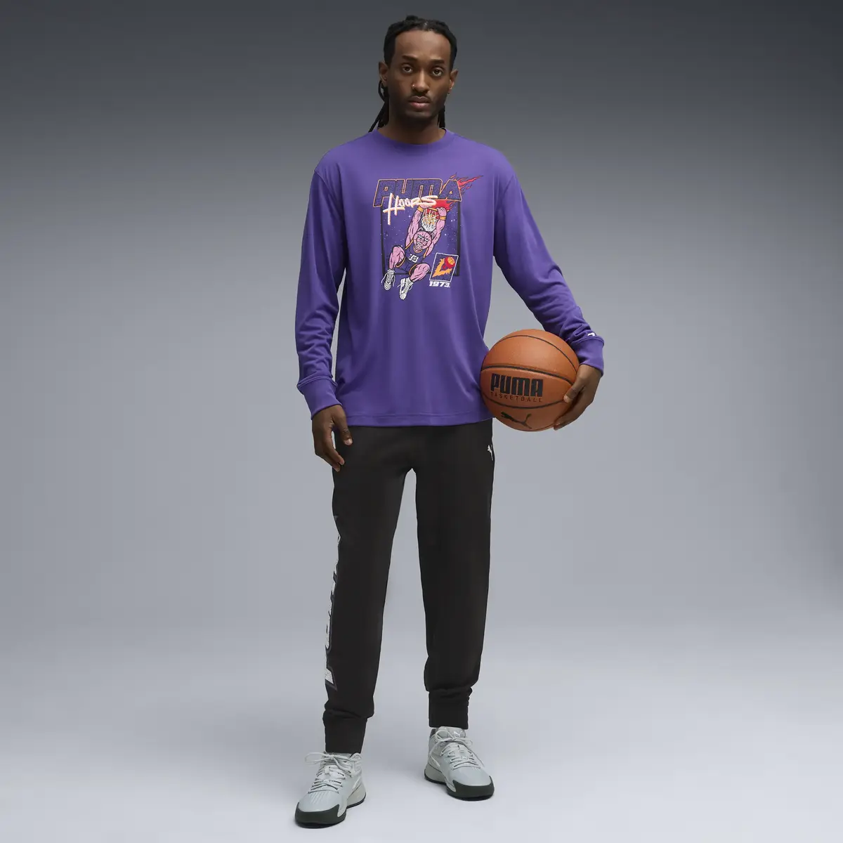 Puma Hoopstel LS Tee Erkek Mor Basketbol Sweatshirt