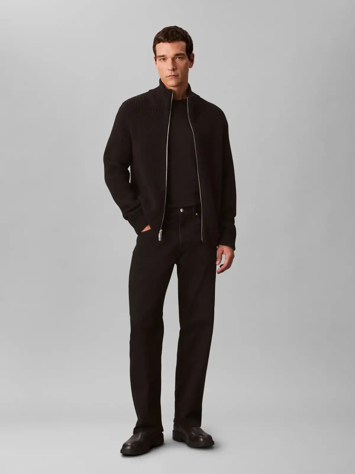 Calvin Klein LS FZ TEXTURE STITCH Siyah Erkek Fermuarlı Kazak