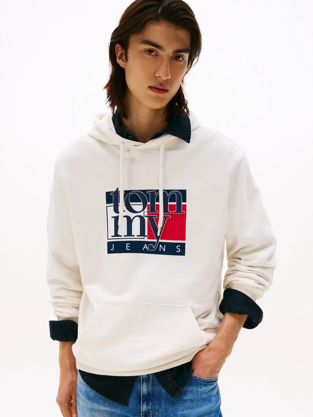 Tommy HilfigerTJM REG RWB FLAG HOODIE, Beyaz Erkek Hoodie