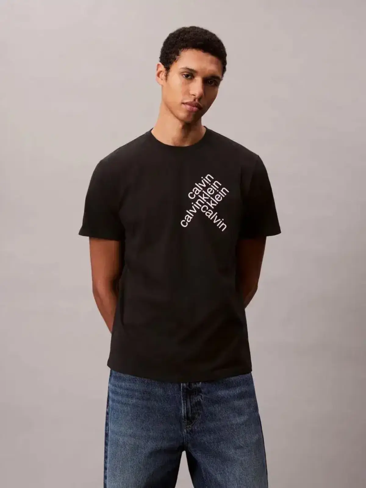 Calvin Klein SS 30S EU CK BH WORD STACK GRAPH Siyah Erkek Tişört