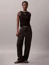 Calvin Klein A - WOVEN LABEL 2X2 COTTON RIB T Siyah Kadın Tişört