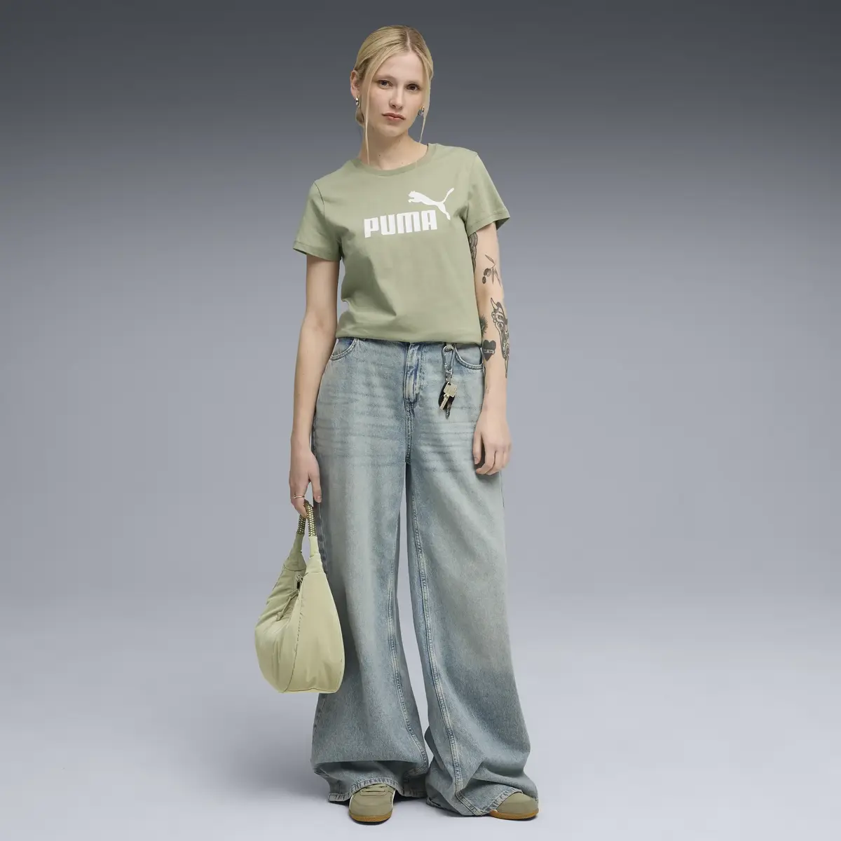 PUMA ESS No. 1 Logo Tee Yeşil Kadın T-shirt