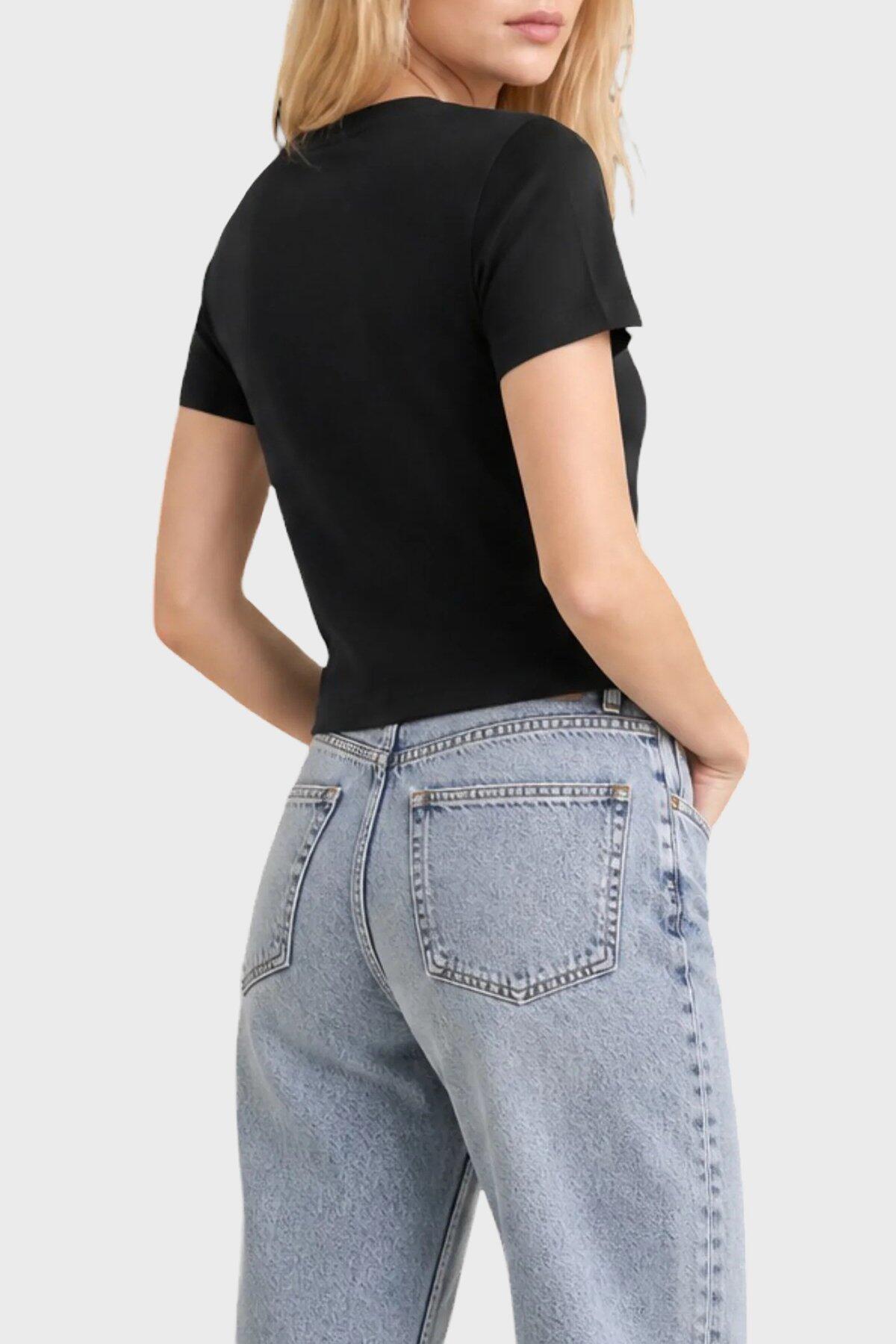 Calvin Klein SS CLASSIC RESORT FO, UB1 Kadın Siyah T-Shirt