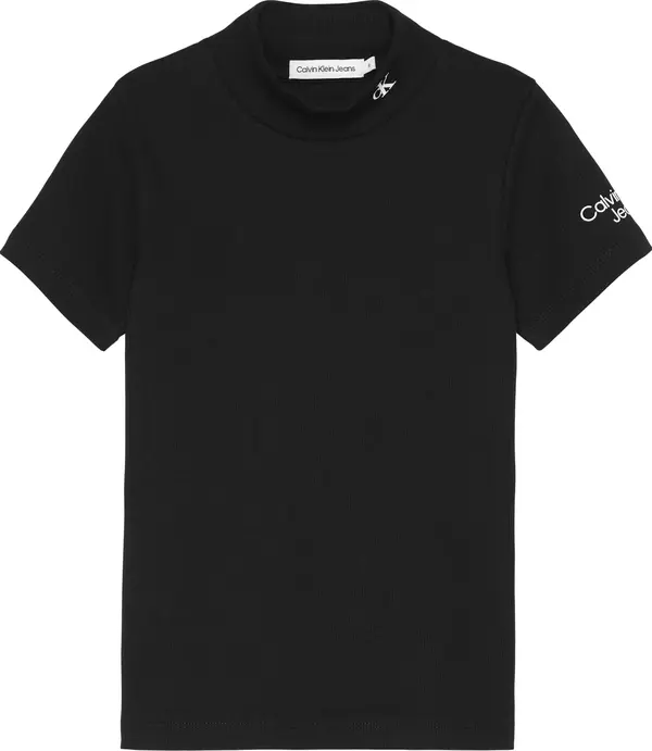 Calvin Klein MOCK NECK RIB TOP Kadın Siyah T-Shirt