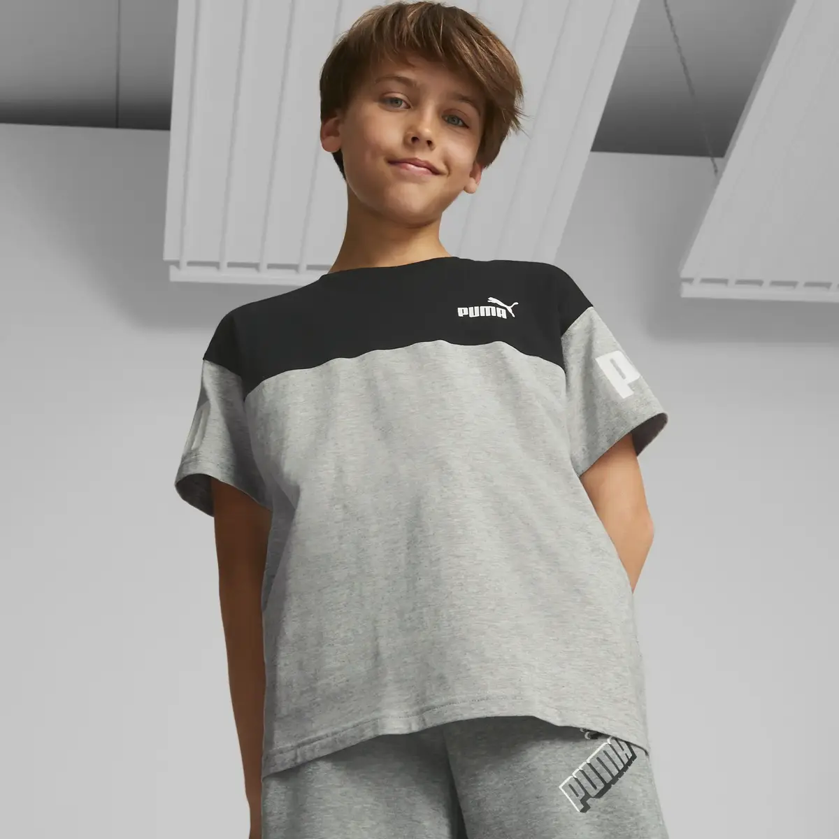 Puma Power Colorblock Tee Gri Erkek Çocuk T-Shirt