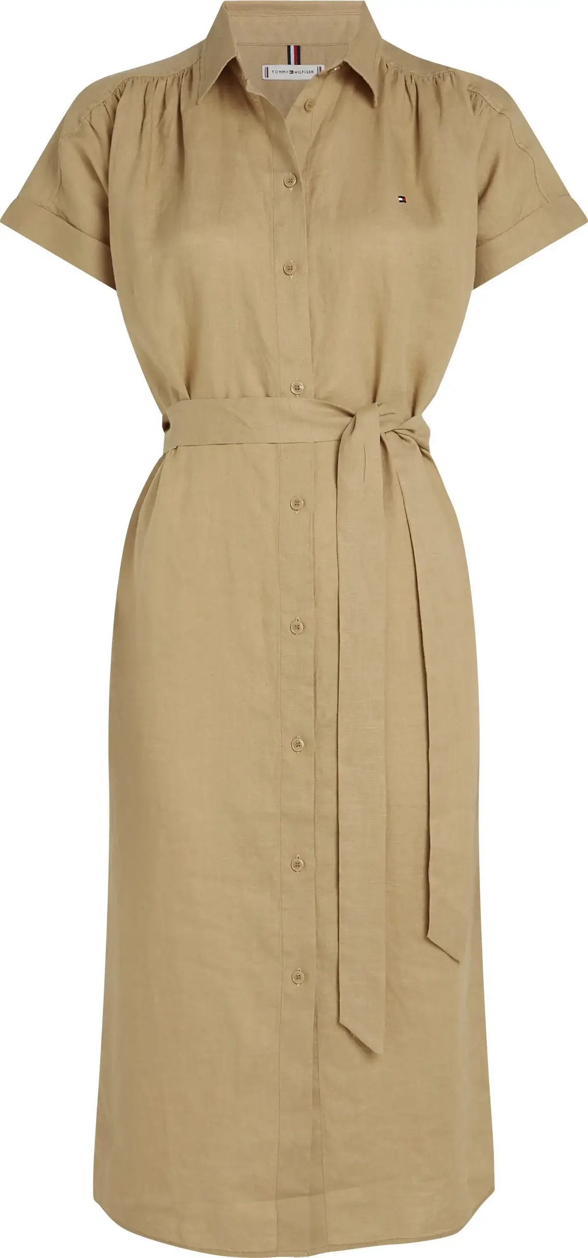 Tommy Hilfiger ESS LINEN S/S MIDI S, AEH Bej Kadın Elbise-Etek
