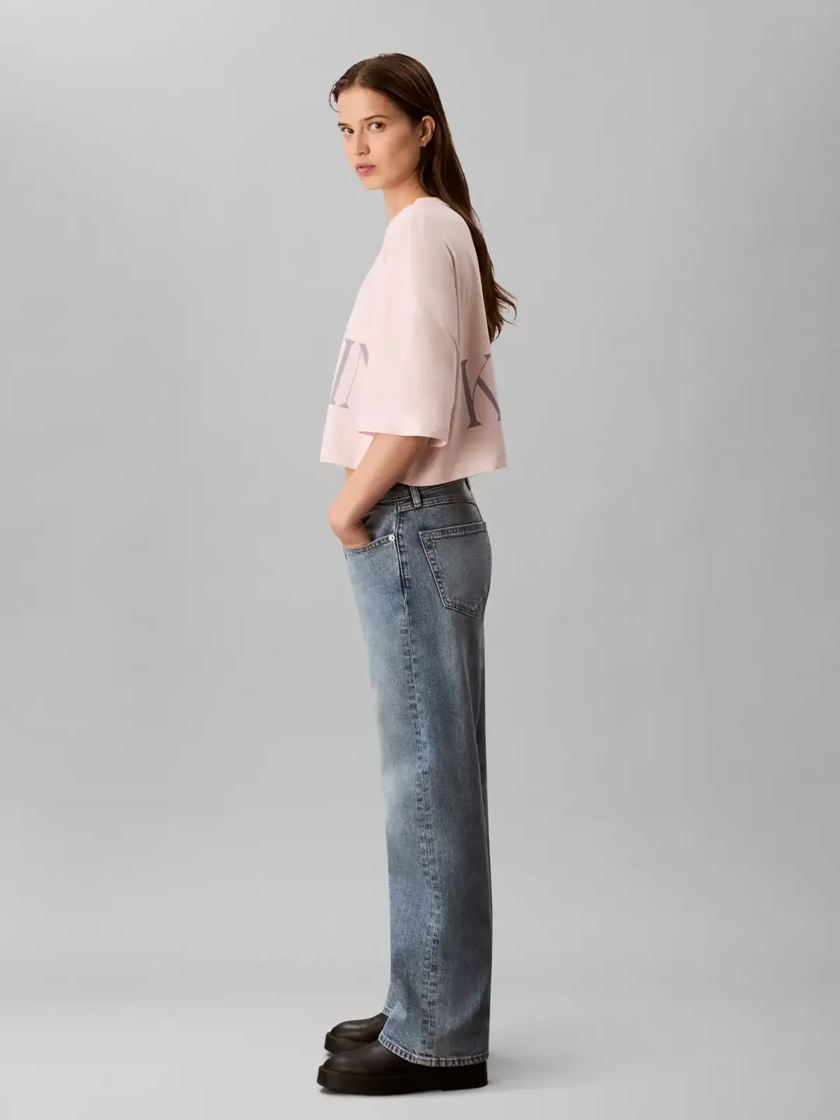 Calvin Klein SS CROP, Pembe Kadın Crop Tişört