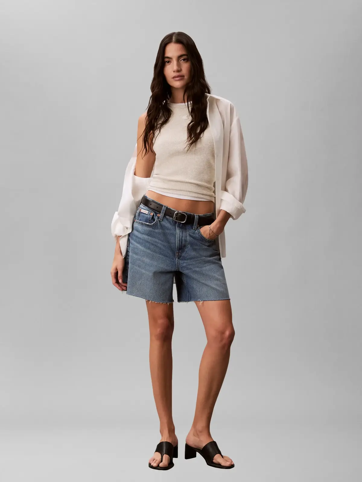 Calvin Klein SL MONOGRAM PATCH WA Bej Kadın Kolsuz Tişört