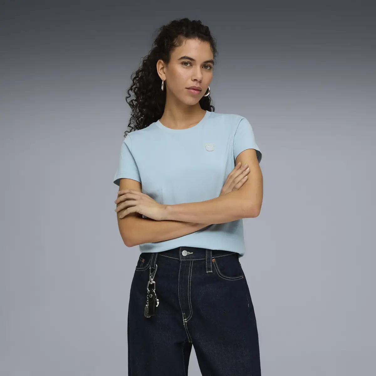 Puma ESS ELEVATED Tee TK W Turkuaz Kadın T-Shirt