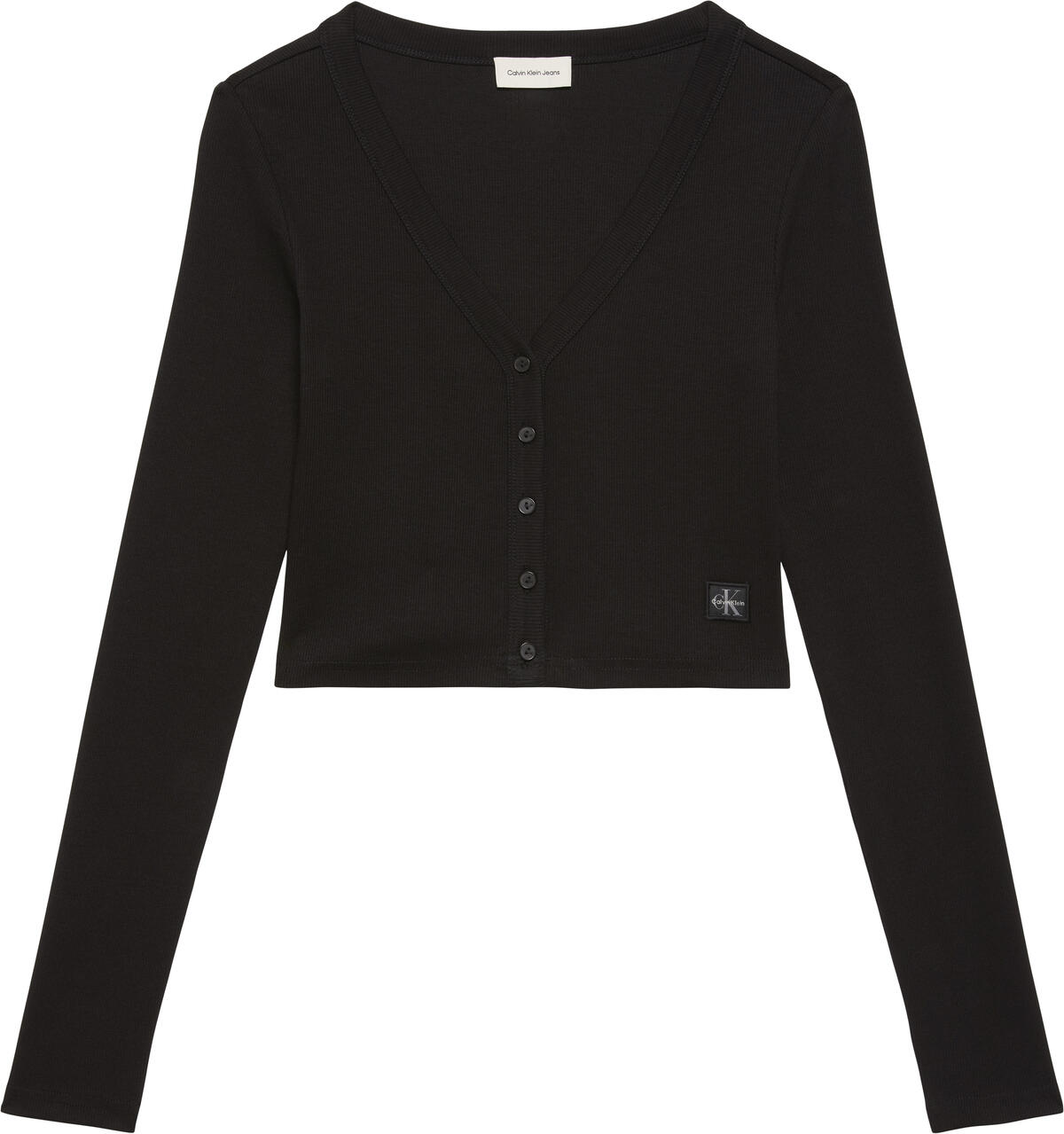 Calvin Klein LS WOVEN LABEL 2X2 COTTON RIB CA Siyah Kadın T-Shirt Calvin Klein LS WOVEN LABEL 2X2 COTTON RIB CA Siyah Kadın T-Shirt