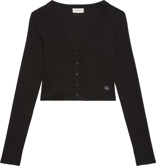 Calvin Klein LS WOVEN LABEL 2X2 COTTON RIB CA Siyah Kadın T-Shirt