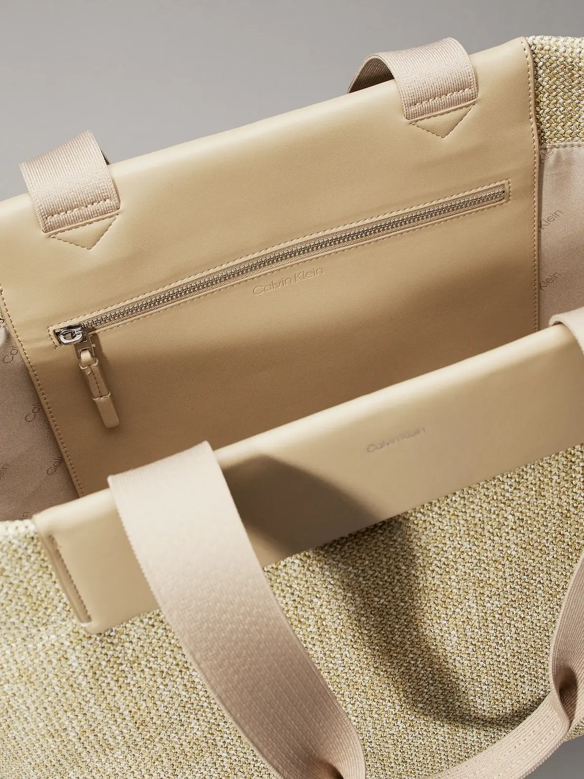 Calvin Klein CK RAFFIA LARGE SHOP, W75 Krem Kadın Çanta