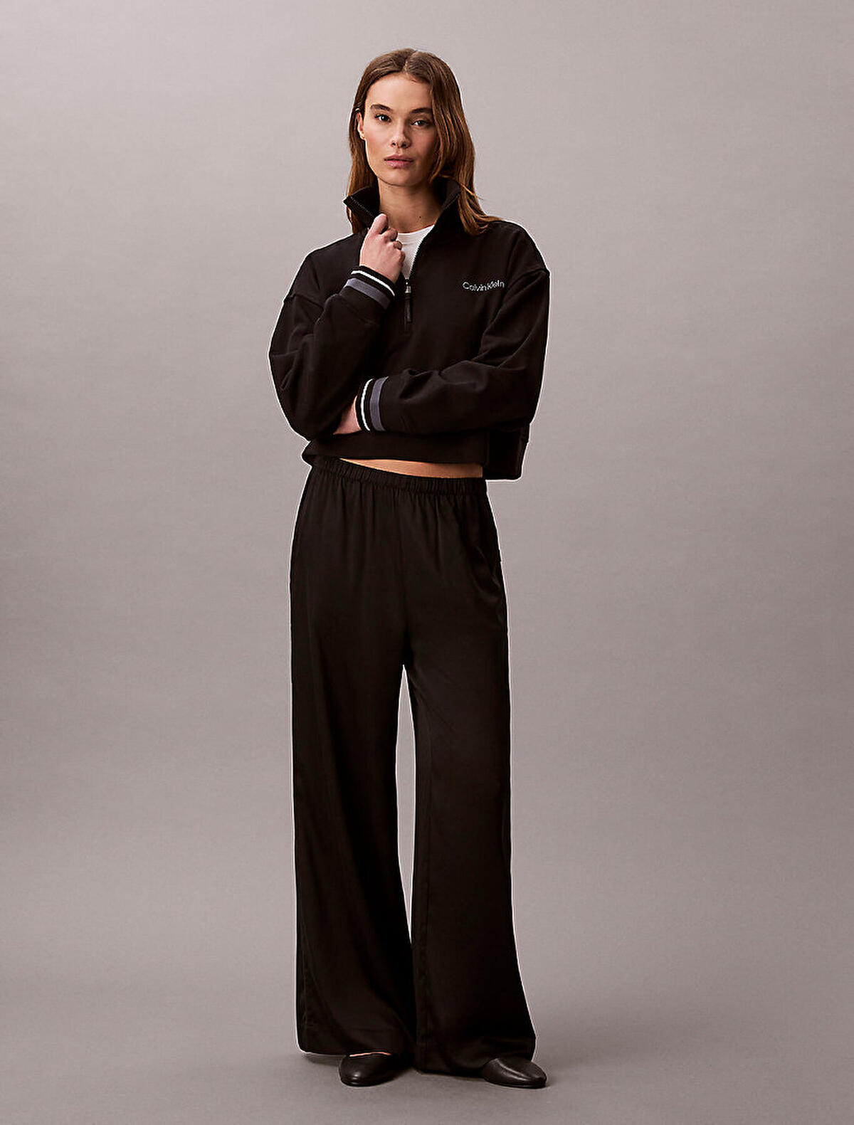Calvin Klein 1/4 ZIP SWEATER WITH, UB1 Siyah Kadın Sweatshirt