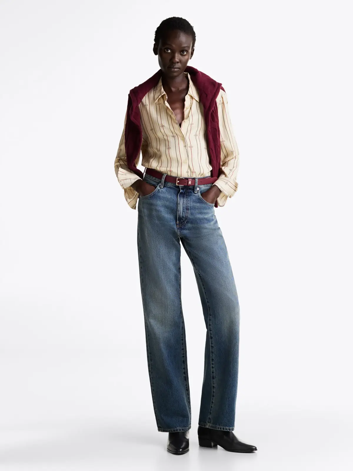 Tommy Hilfiger LOW COWBOY FLAT LEAT Kadın Siyah Bot