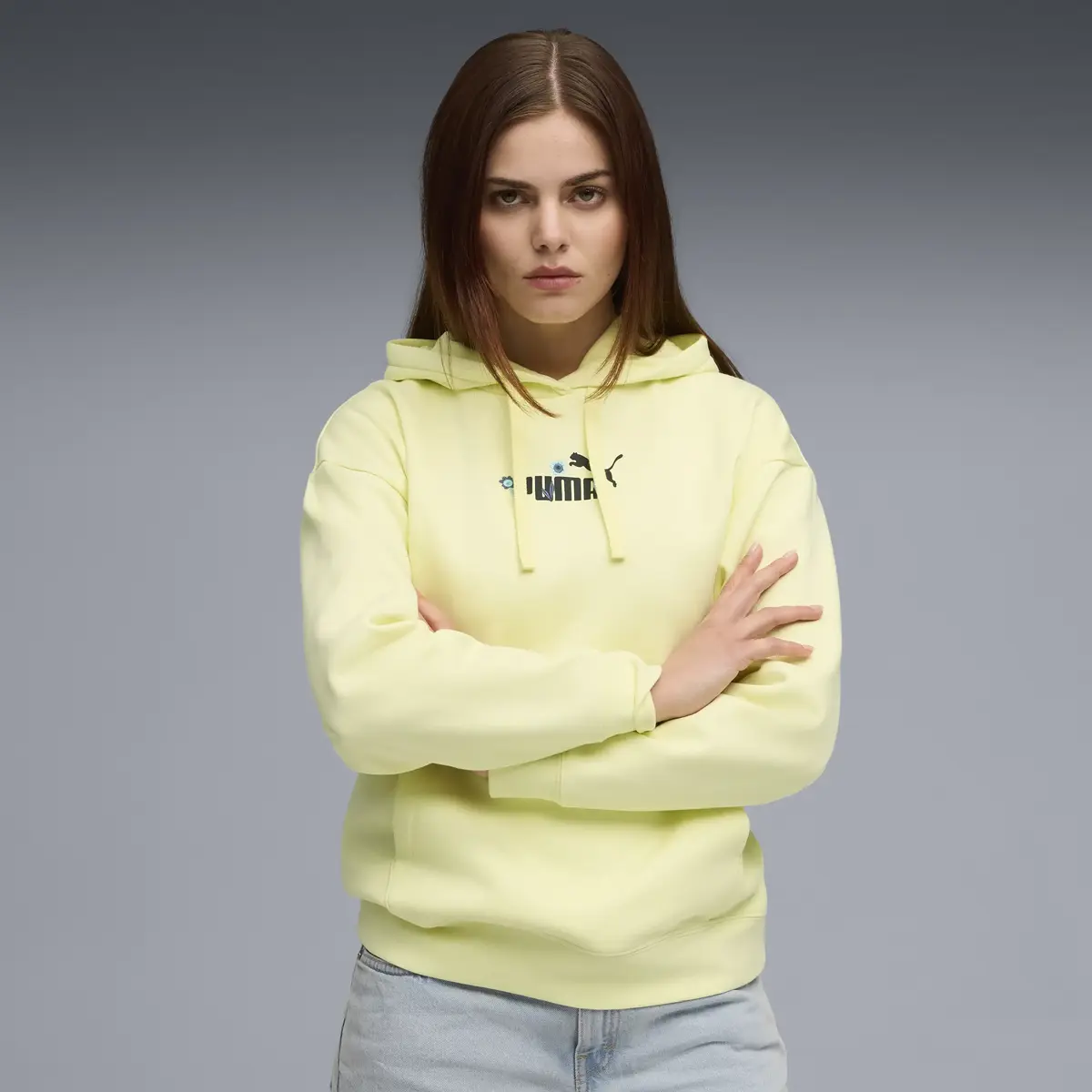 Puma ESS NATURE 2.0 Hoodie Sarı Kadın Kapüşonlu Sweatshirt
