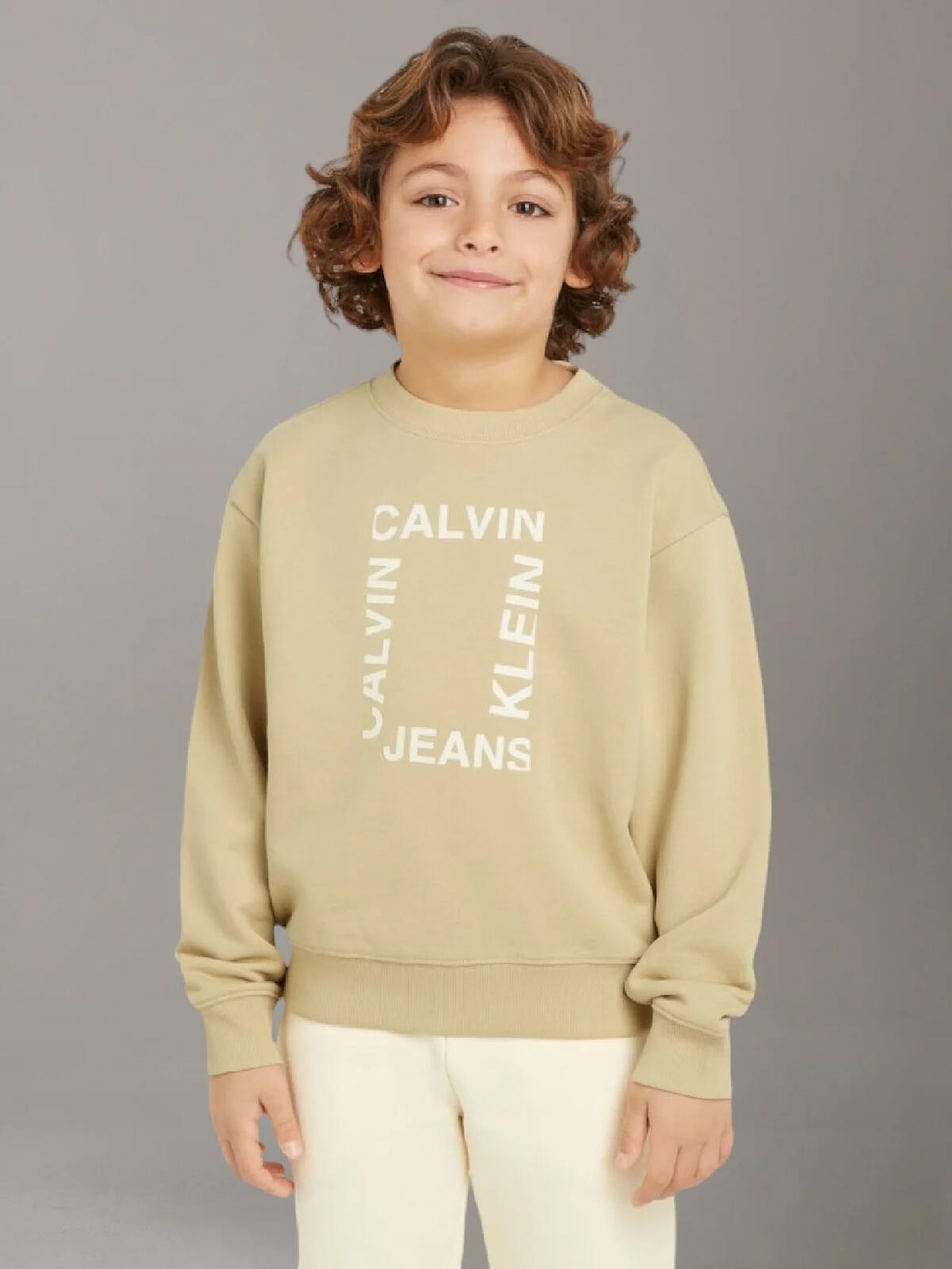 Calvin Klein MAXI HERO FLOCK LOGO, RAE Çocuk Bej Sweatshirt