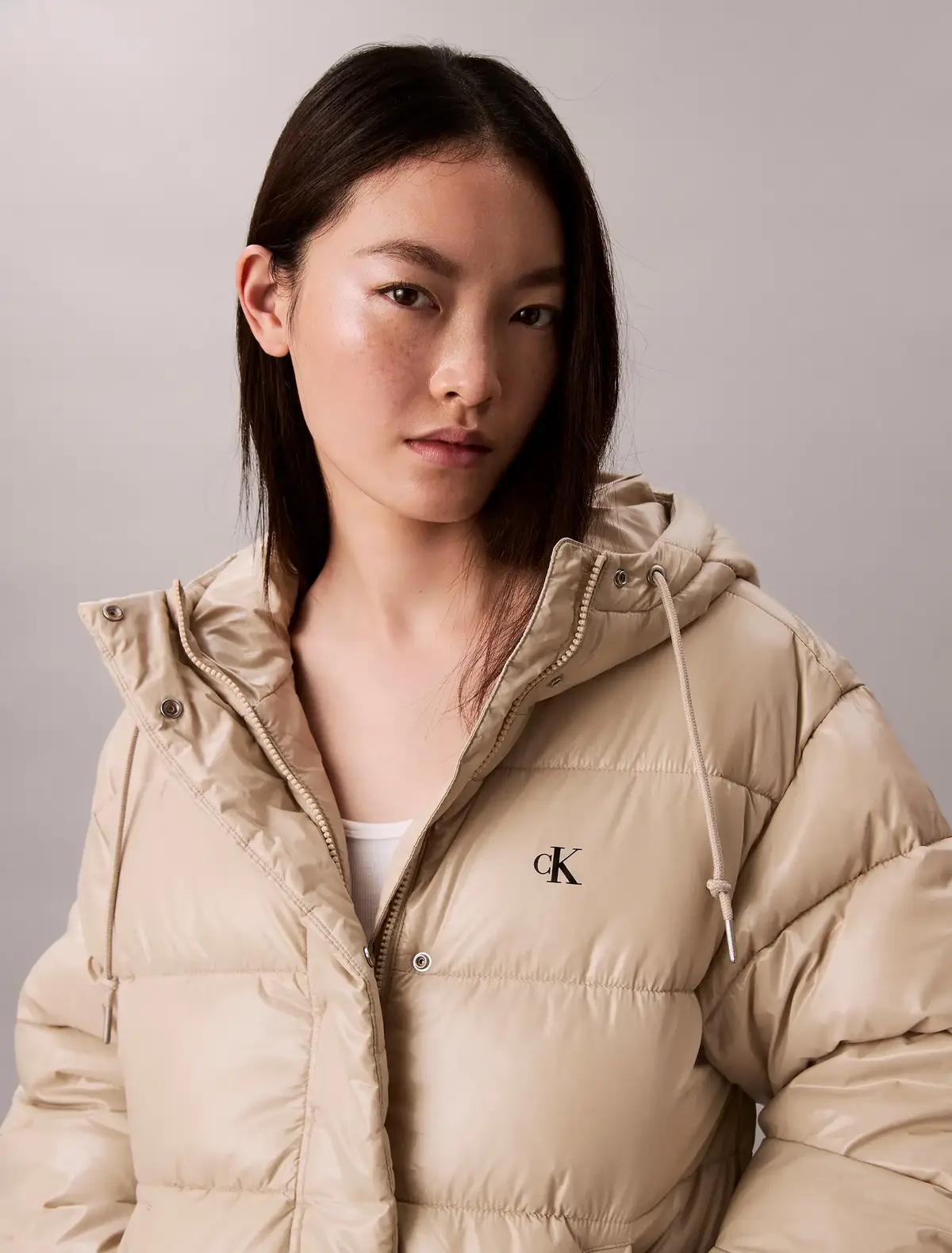 Calvin Klein SHINE PUFFER JACKET Krem Kadın Şişme Mont