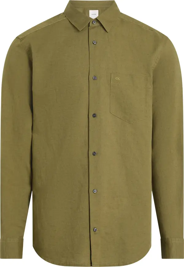 Calvin Klein LINEN COTTON REGULAR Erkek Yeşil Gömlek
