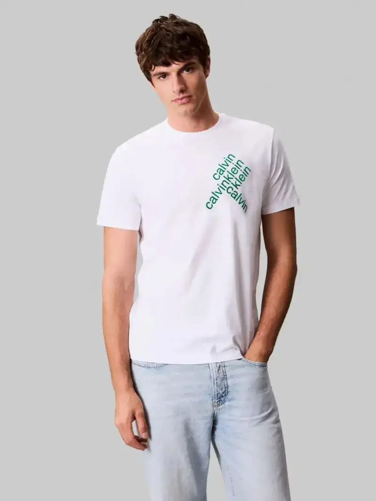 Calvin Klein SS 30S EU CK BH WORD STACK GRAPH Beyaz Erkek Tişört