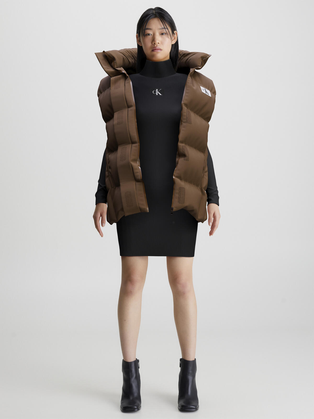 Calvin Klein BADGE ROLL NECK SWEA Kadın Siyah Elbise