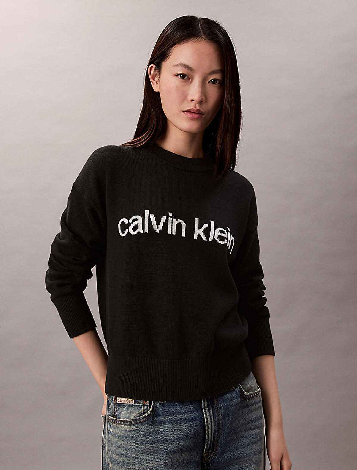 Calvin Klein Cotton Graphic Pullover Siyah Kadın Sweatshirt