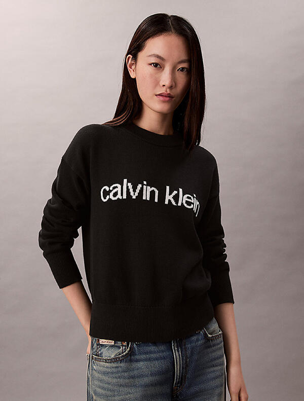 Calvin Klein Cotton Graphic Pullover Siyah Kadın Sweatshirt