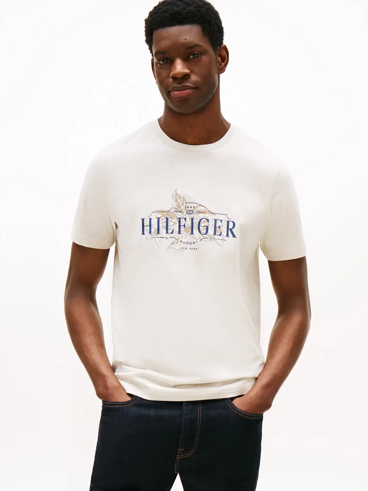 Tommy Hilfiger TROPICAL FLORAL HILF Erkek Beyaz T-Shirt