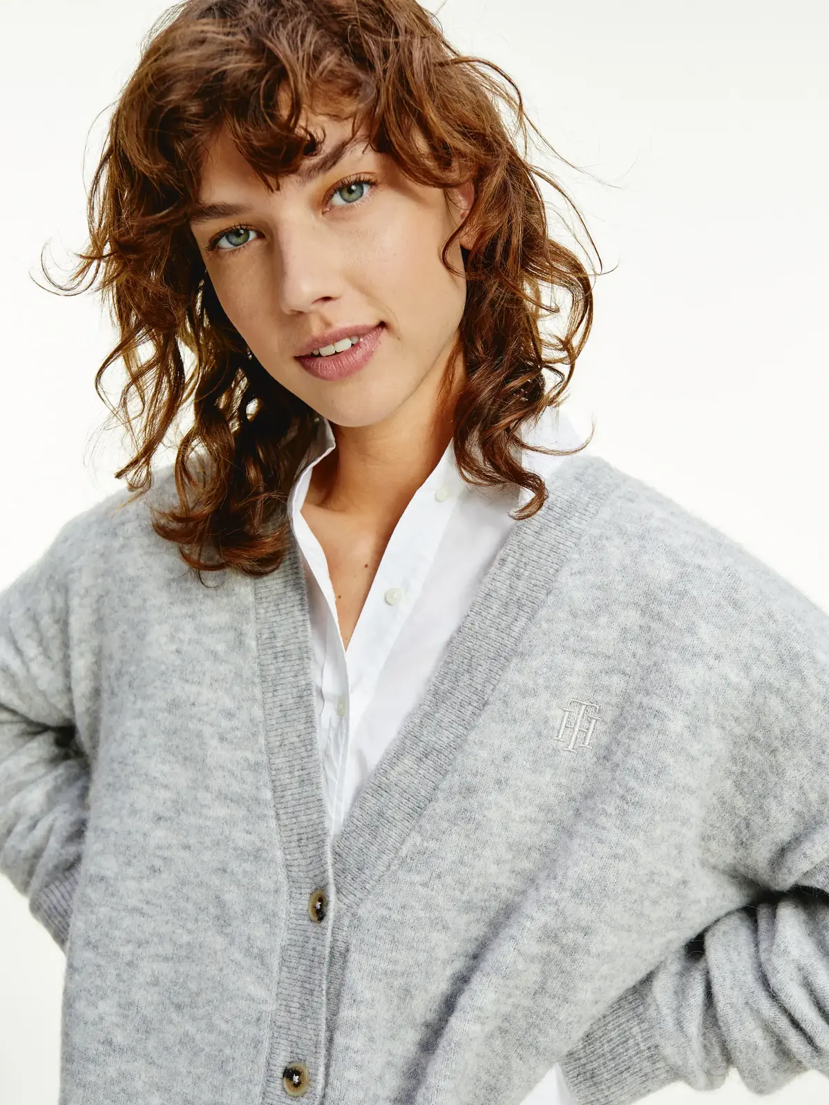 Tommy Hilfiger ALPACA SHORT V-NK CA Kadın Gri Kazak