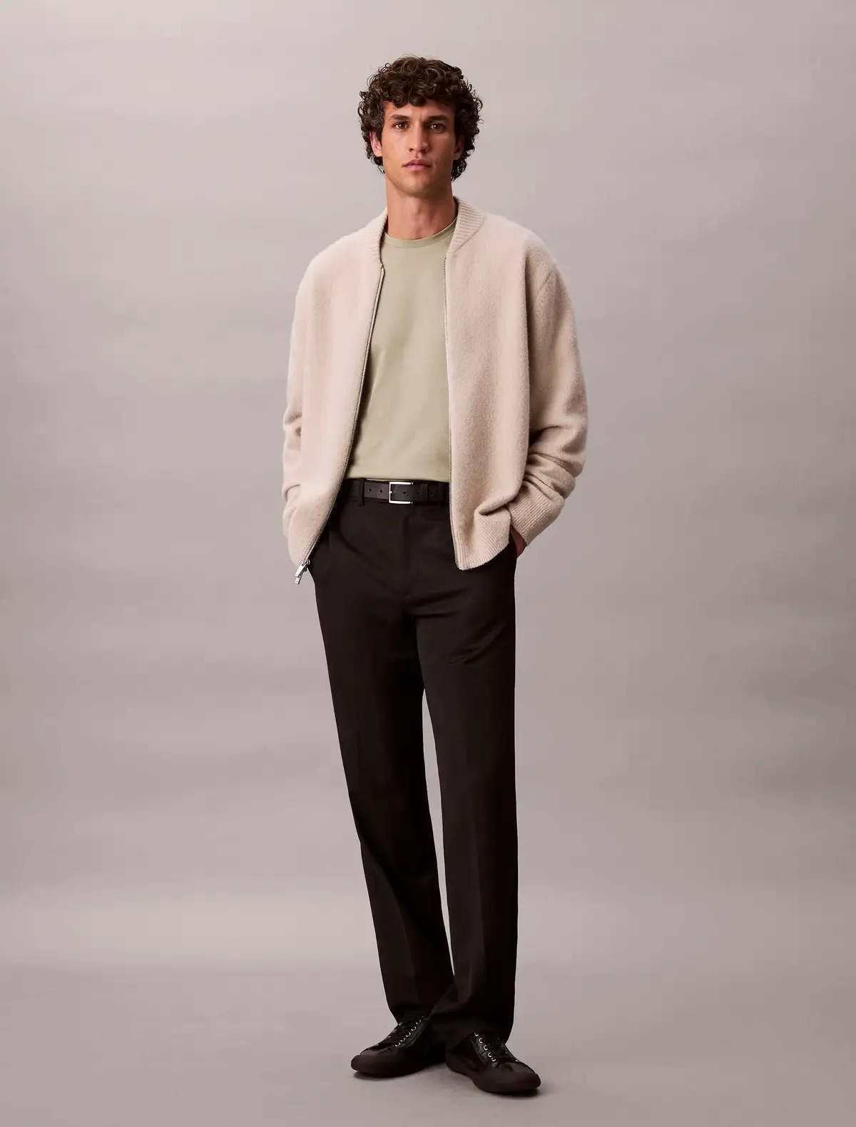 Calvin Klein LS BOMBER CASHMERE Bej Erkek Kaşmir Karışımlı Fermuarlı Ceket