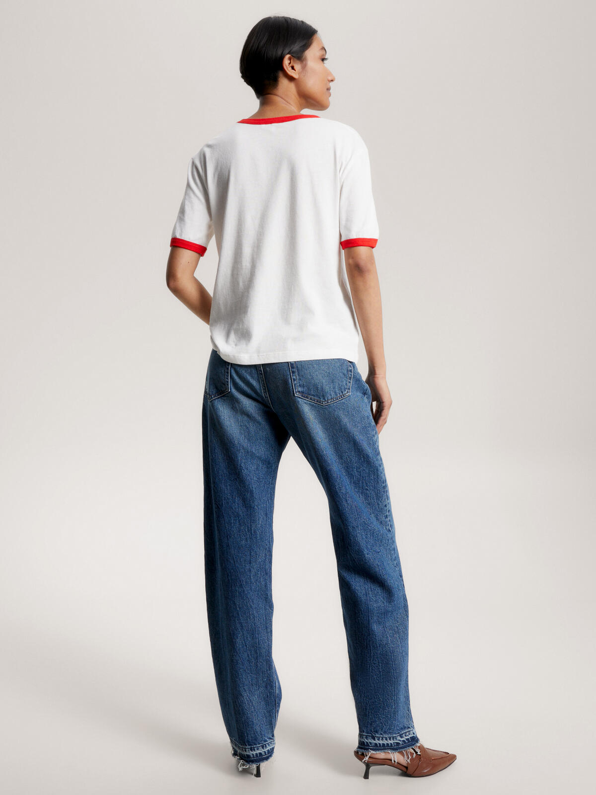 Tommy Hilfiger REG VARSITY FLOCK C- Kadın Krem T-Shirt
