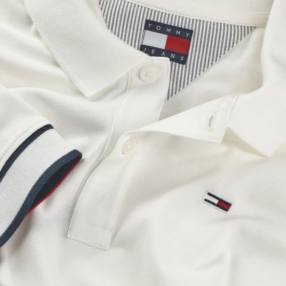 Tommy Hilfiger TJM SLIM FLAG CUFF P, YBL Beyaz Erkek T-Shirt & Polo