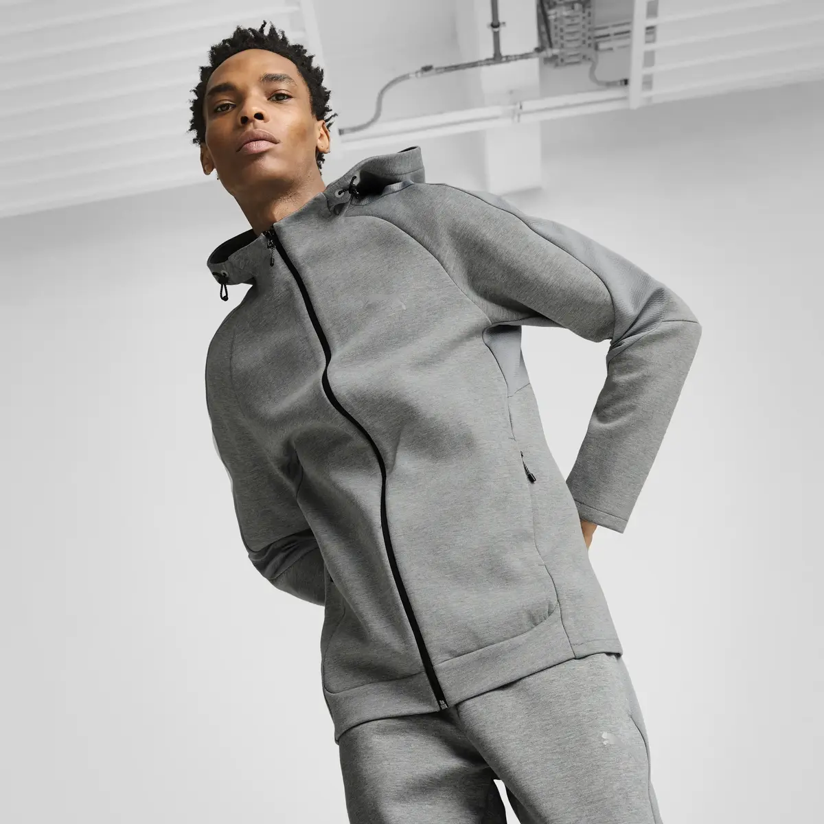 Puma EVOSTRIPE Full-Zip Hoodie Gri Erkek Sweatshirt