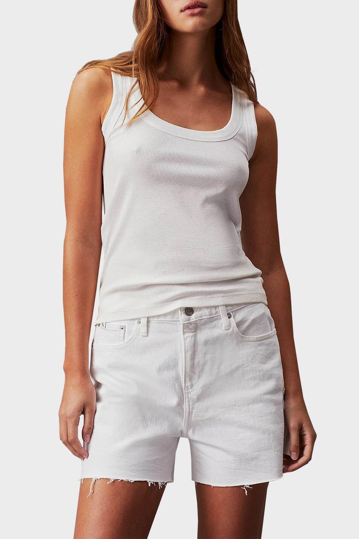 Calvin Klein MOM SHORT, 1AA Beyaz Kadın Kot Şort