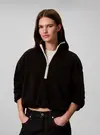 Calvin Klein SHERPA 1/4 ZIP CONTR, UB1 Siyah Kadın Sweatshirt