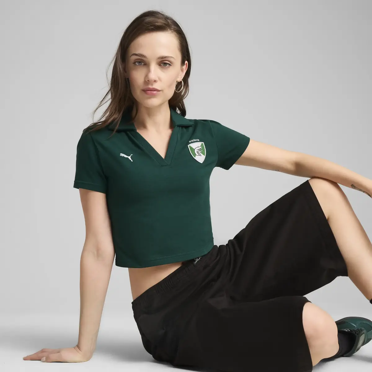Puma PUMA X HARRY POTTER Polo Yeşil Kadın Crop Polo T-Shirt