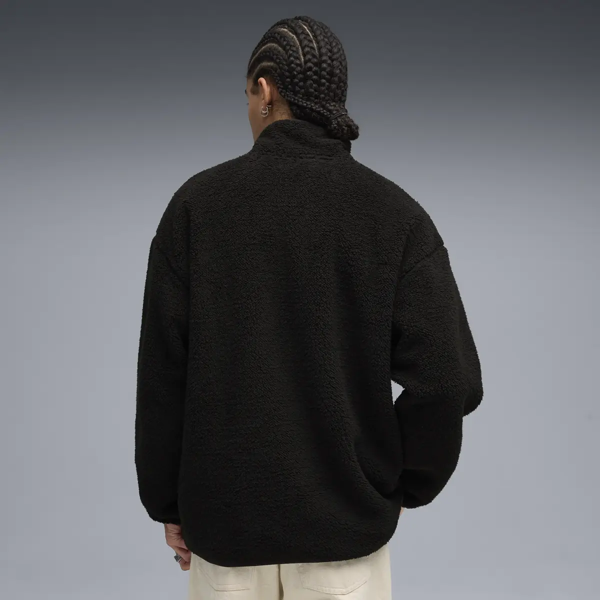 PUMA ESS ELEVATED Sherpa Full-Zip Erkek Siyah Fermuarlı Sweatshirt