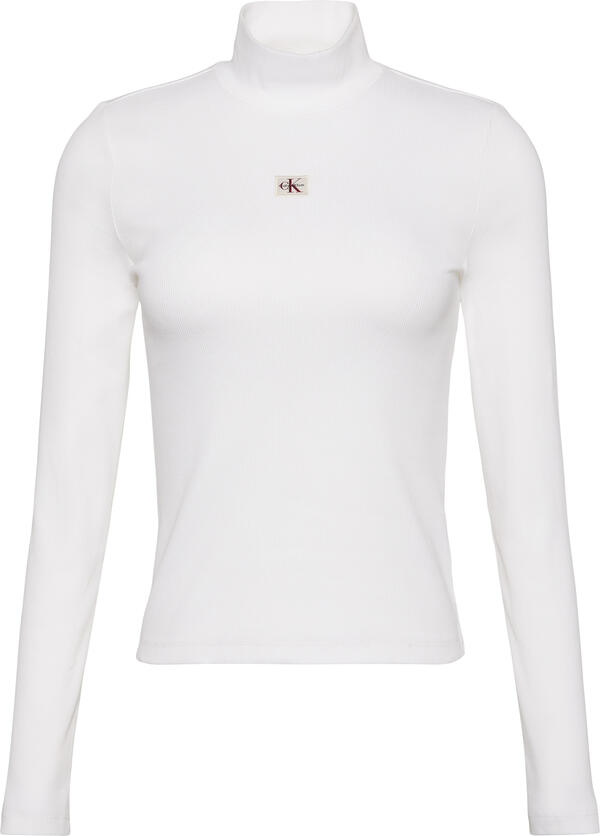 Calvin Klein LS WOVEN LABEL TURTLENECK Beyaz Kadın Gömlek