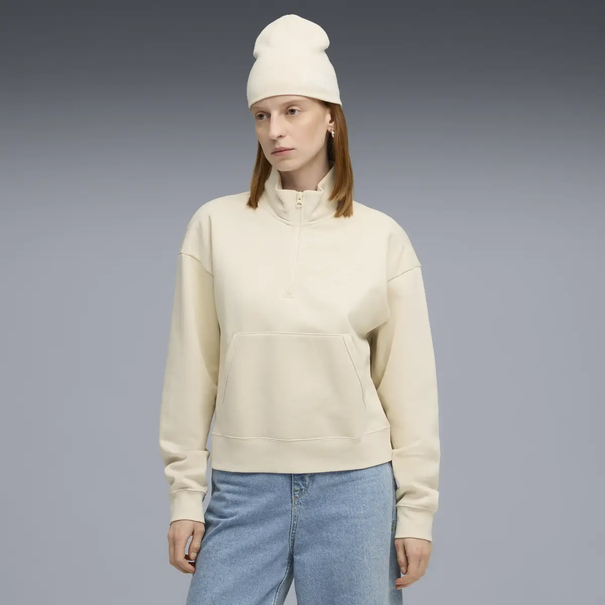 Puma CLASS Half-Zip Crew Krem Kadın Sweatshirt