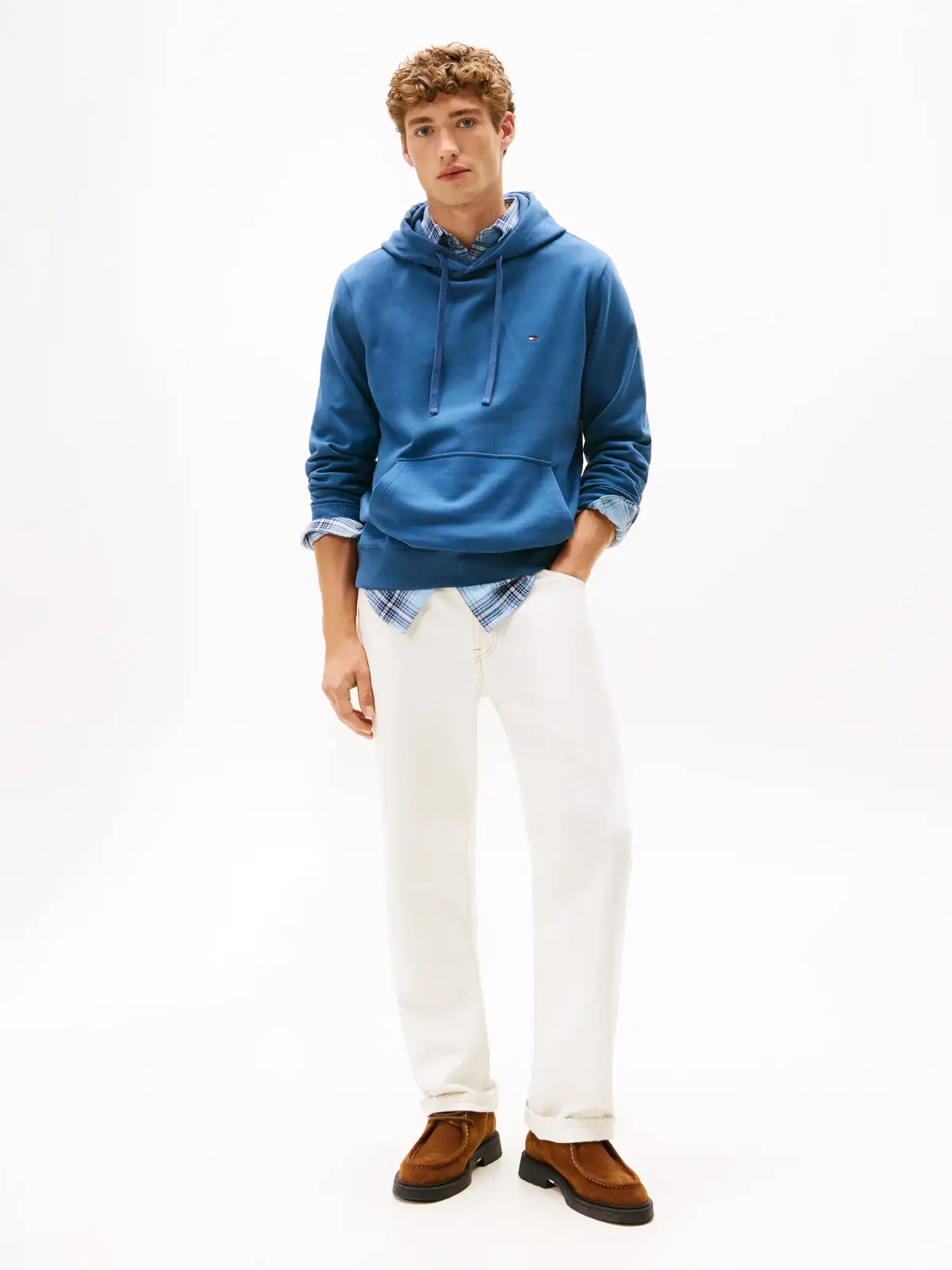 Tommy Hilfiger ESSENTIAL TERRY HOOD Erkek Turkuaz  Sweatshirt