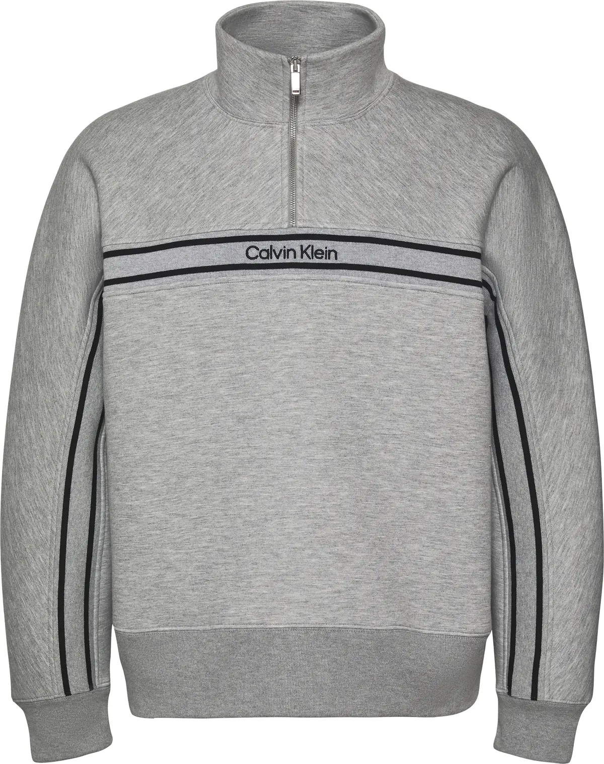 Calvin Klein LS COTTON SPACER STRIPE RIB QTR Erkek Gri Sweatshirt