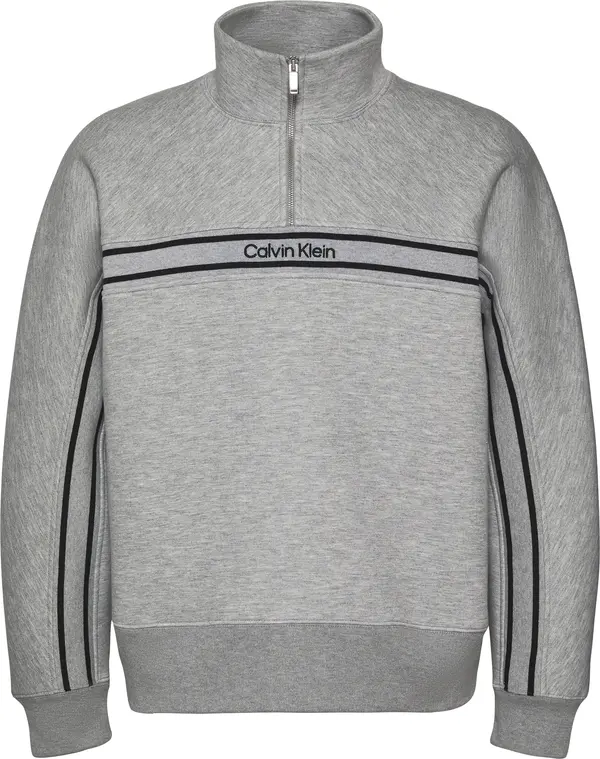 Calvin Klein LS COTTON SPACER STRIPE RIB QTR Erkek Gri Sweatshirt