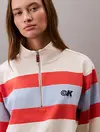 Calvin Klein RUGBY JERSEY 1/4 ZIP STRIPE TOP Bej Kadın Sweatshirt