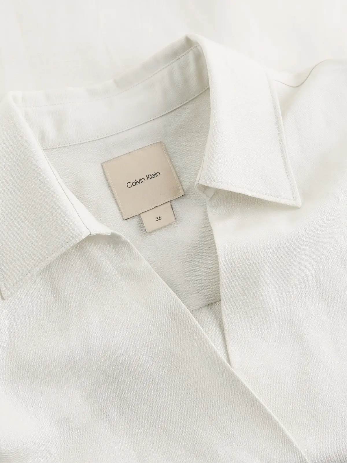 Calvin Klein LINEN BLEND HS SHIRT, ADA Beyaz Kadın Elbise-Etek