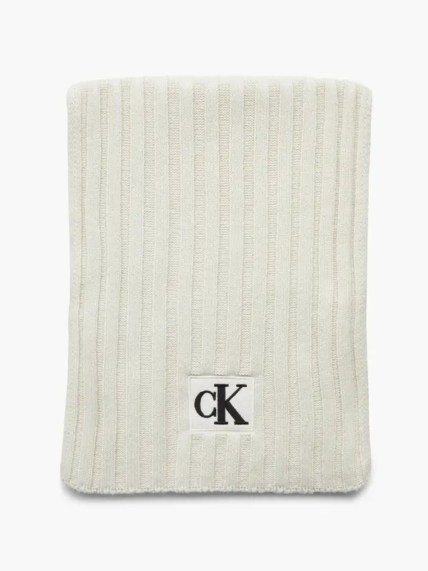 Calvin Klein MONOGRAM RIB SCARF Erkek Krem Atkı