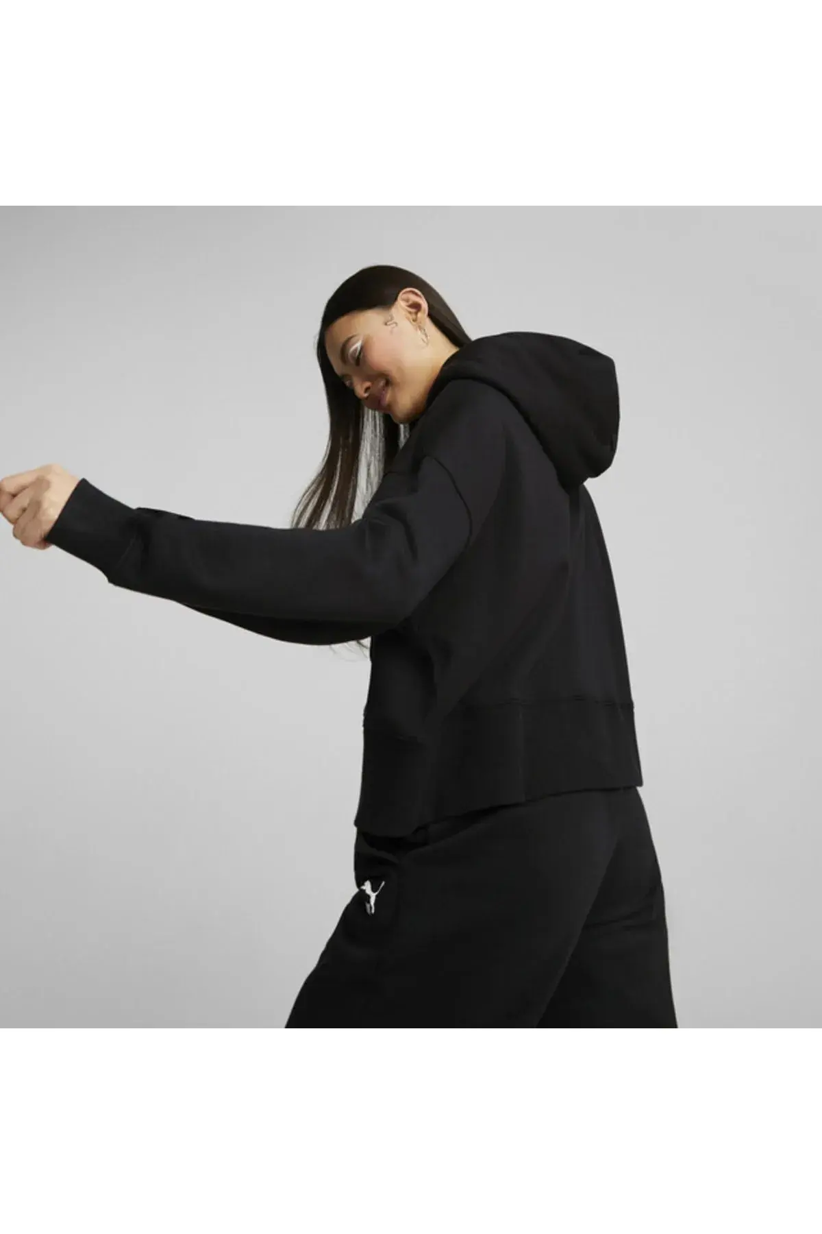 Puma Classics Oversized Full-Zip Siyah Kadın Fermuarlı Sweatshirt