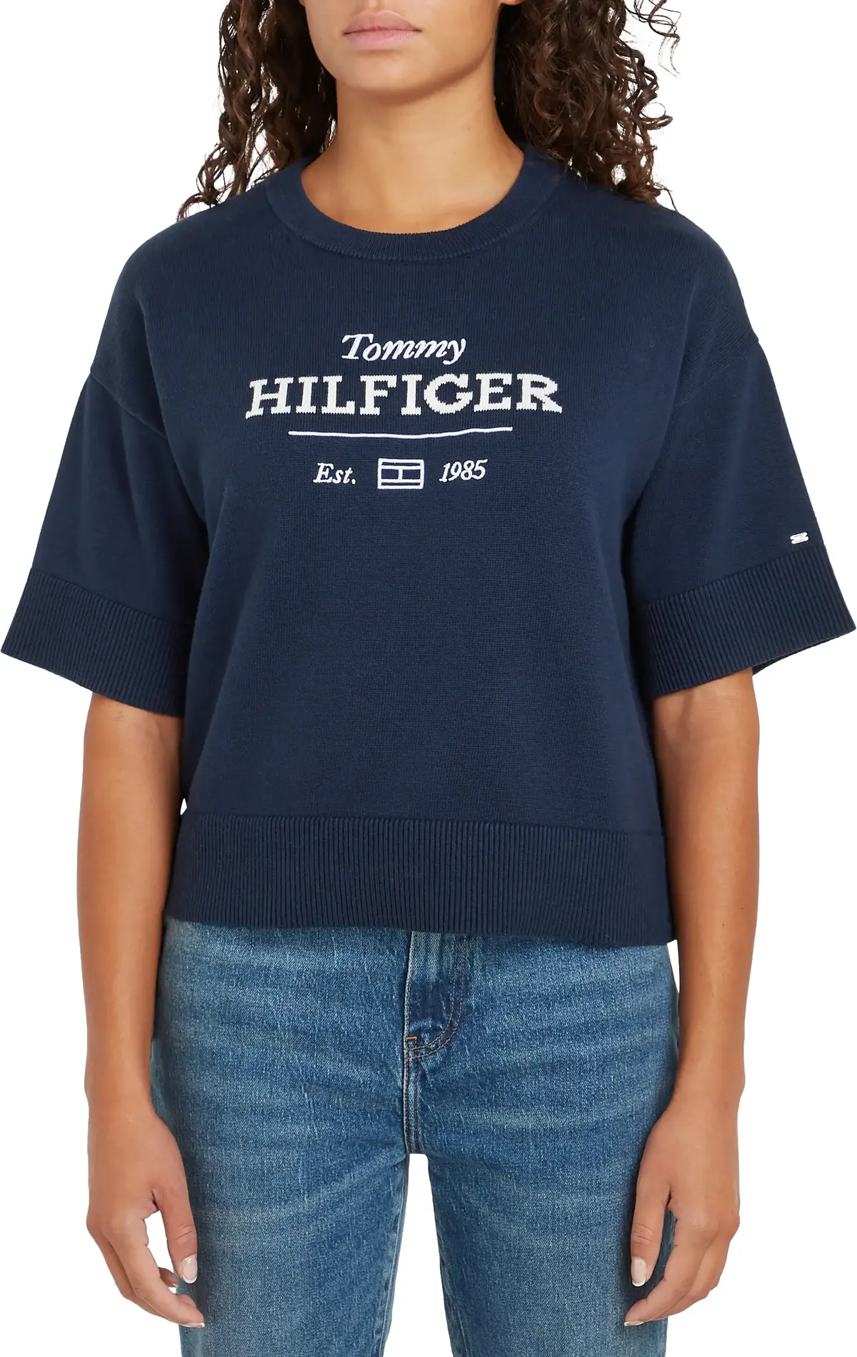 Tommy Hilfiger LOGO C-NECK CROPPED, C1G Lacivert Kadın T-Shirt & Polo