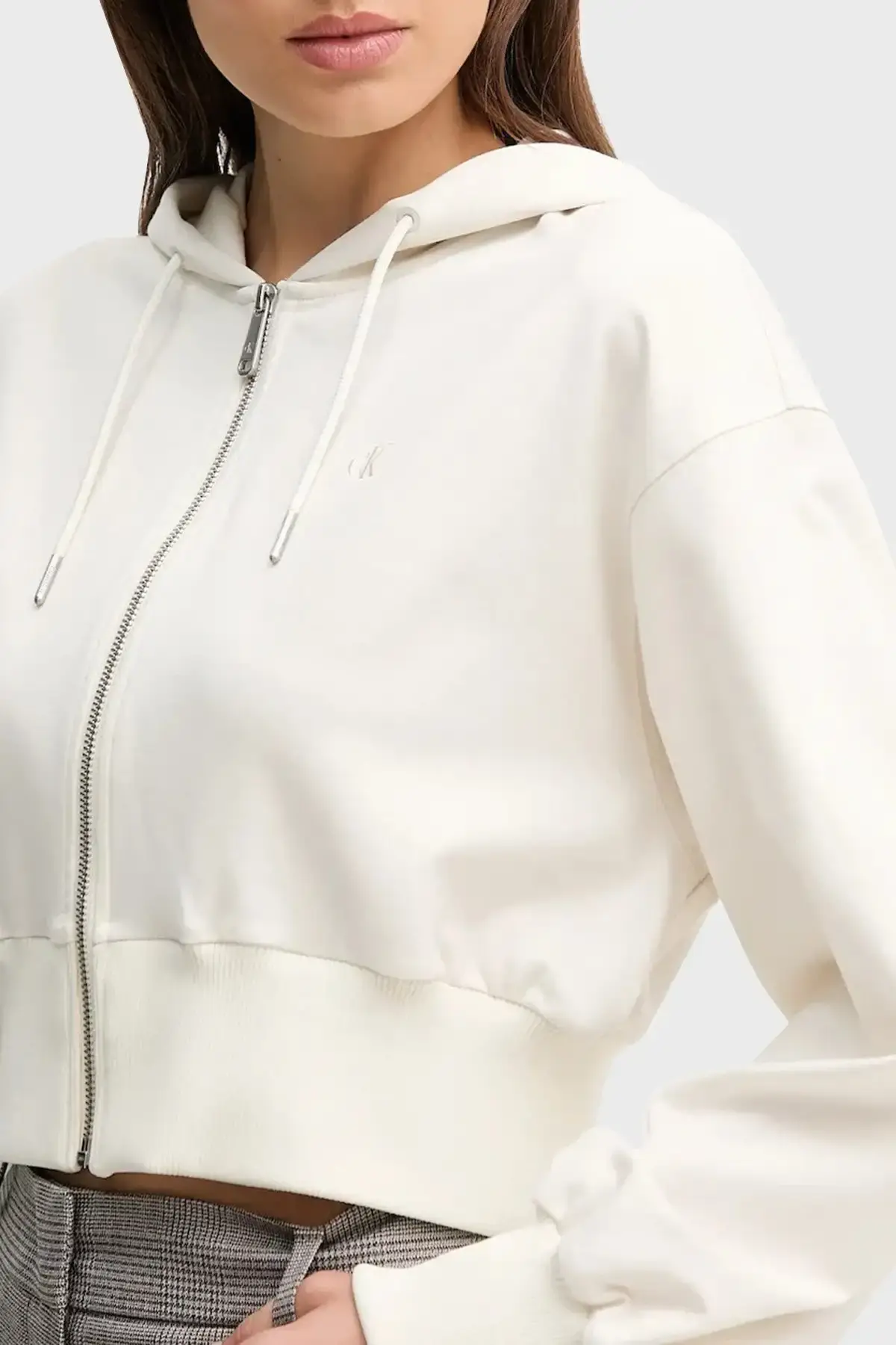 Calvin Klein A- PUNTO MILANO FZ HOODIE Bej Kadın Fermuarlı Üst Calvin Klein A- PUNTO MILANO FZ HOODIE Bej Kadın Fermuarlı Üst